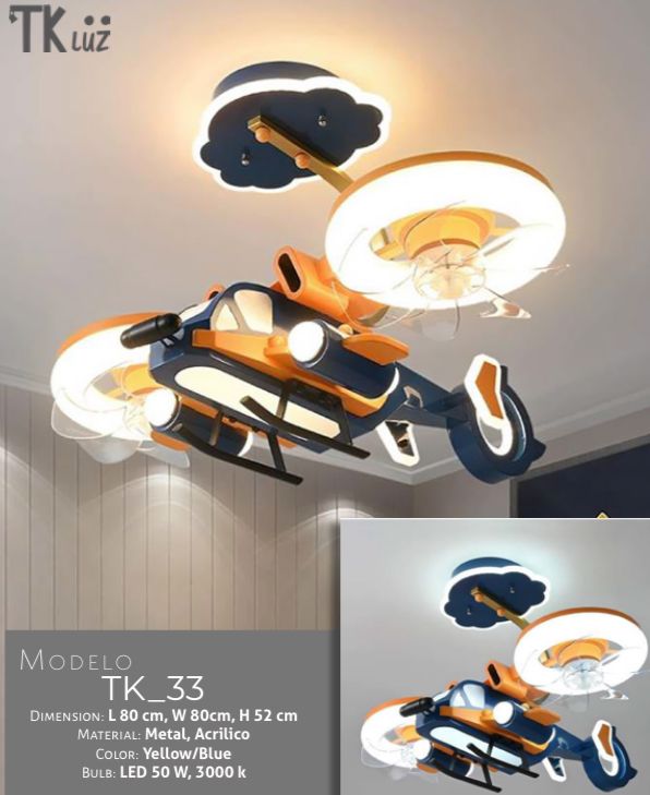 Lámpara de techo infantil modelo helicóptero con ventilador TK33